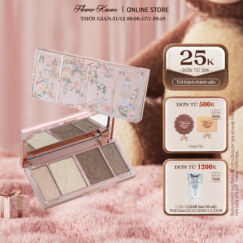  Bảng Phấn Bắt Sáng Tạo Khối Flower Knows Butterfly Cloud Collar Bộ Sưu Tập  Highlight & Contour 4 Ô 16g 
