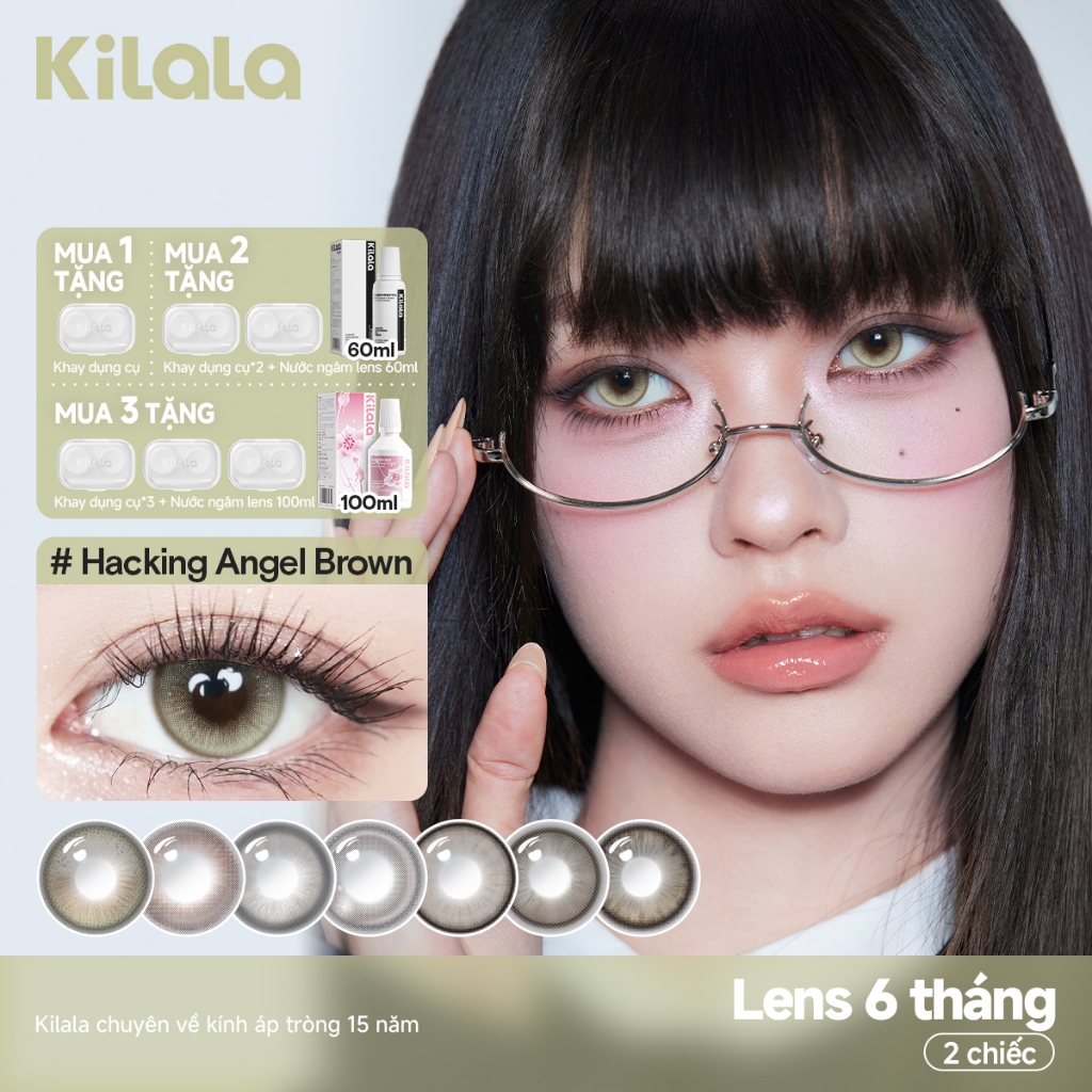 Kính áp tròng Kilala màu đen drink brown/Lychee Grey/Gallon Grey  lens cận 6 tháng DIA 14.2mm có độ 