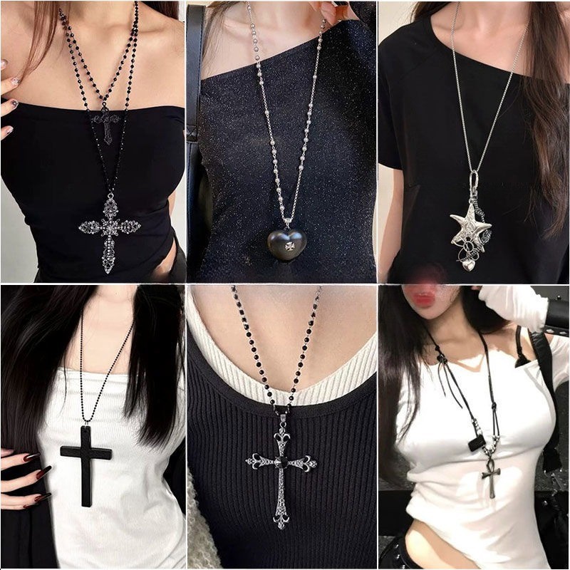 Vòng cổ nữ tình yêu cao cấp thời trang Vòng cổ chữ thập đen tối Hàn Quốc