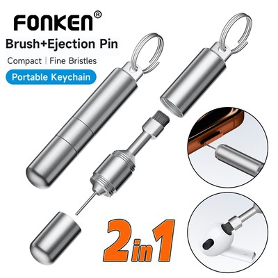 Móc khóa điện thoại di động 2 trong 1 Fonken Hợp kim nhôm| Bàn chải làm sạch tai nghe + Dụng cụ tháo khay SIM