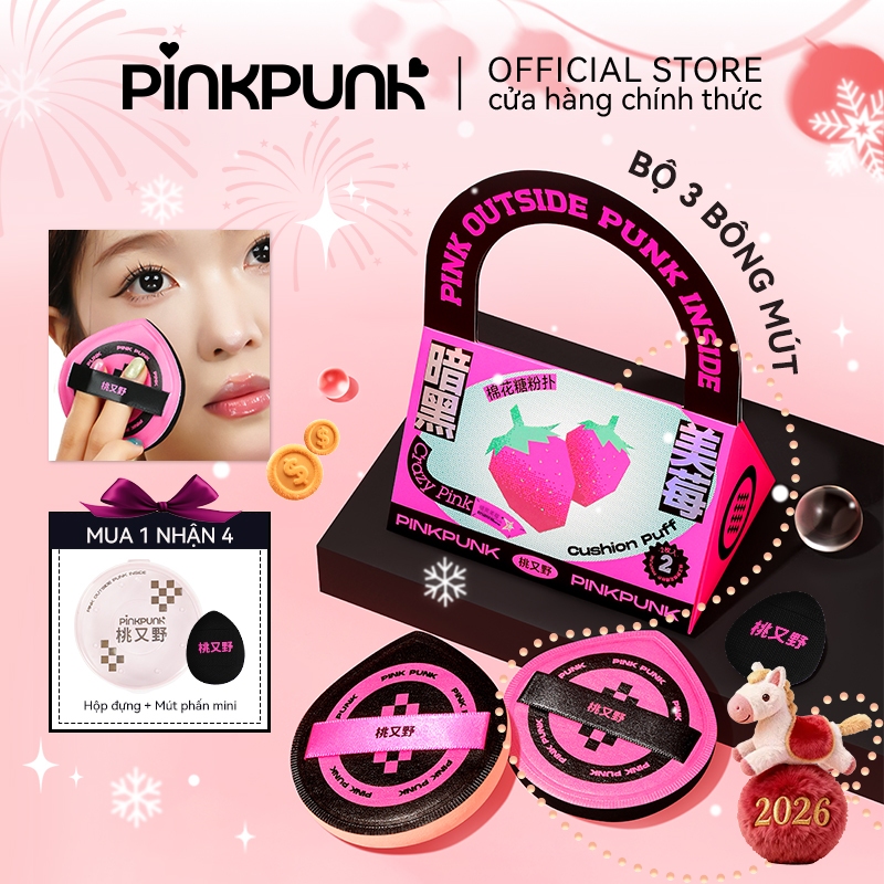 Bông mút PinkPunk 3pcs bông mút tán kem nền mút trang điểm sử dụng ướt và khô đa năng với hộp đựng