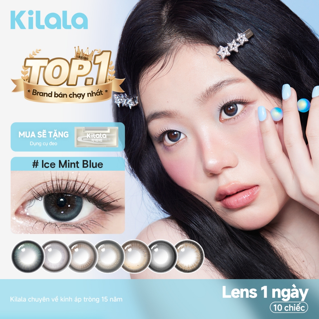  10 chiếc Kính áp tròng Kilala lens 1 ngày màu xám Ice Peach Grey   Ice Oolong Brown Raw Coconut Grey  DIA 14.5mm 14.2mm 14.0 mmcó độ  0-8  