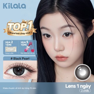  Kính áp tròng Kilala màu đen Black Pearl  lens cận 1 ngày DIA 14.2mm có độ  0-8  2 chiếc 