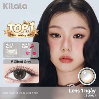  Kính áp tròng Kilala màu xám Gifted Grey và màu nâu Gifted Brown DIA 14.0mm lens cận 1 ngày có độ  0-8  2 chiếc 