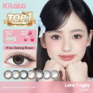  Kính áp tròng Kilala lens 1 ngày màu xám  DIA 14.0mm 14.2mm 14.5mm và màu xám Ice Oolong Brown,Ice Peach Grey,Felinae Grey,Top Heroine Purple lens cận 1 ngày có độ  0-7  2 chiếc 