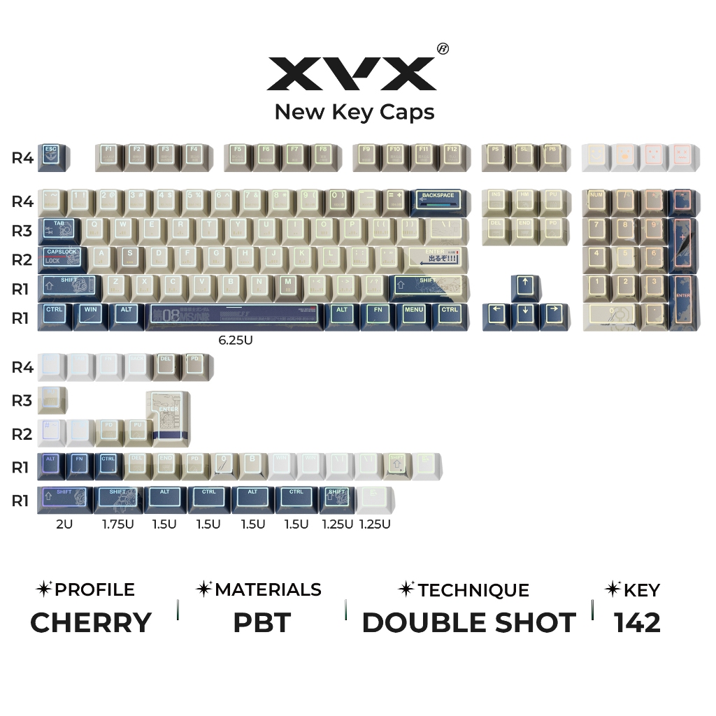 XVX PRISM Plum Blossom / Snow / Graffiti / Mecha / Blade Shine-Through Double shot Cherry Profile PBT Bàn phím cơ Keycap Set 142 phím Tương thích với tất cả các công tắc MX | BigBuy360 - bigbuy360.vn