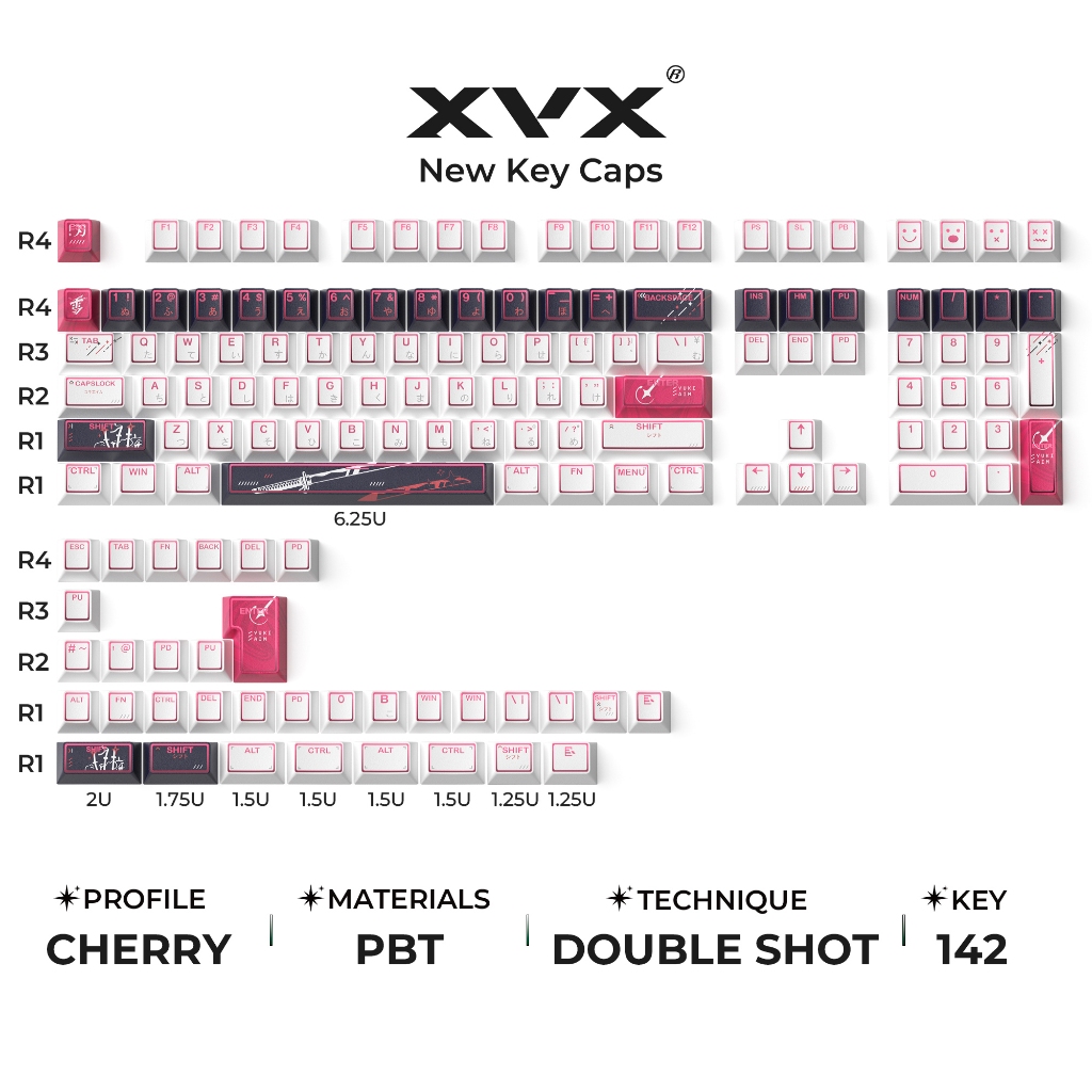XVX PRISM Plum Blossom / Snow / Graffiti / Mecha / Blade Shine-Through Double shot Cherry Profile PBT Bàn phím cơ Keycap Set 142 phím Tương thích với tất cả các công tắc MX | BigBuy360 - bigbuy360.vn