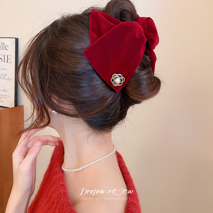 Bộ kẹp tóc velvet hoa hồng thiết kế thời trang, phụ kiện tóc hàng ngày