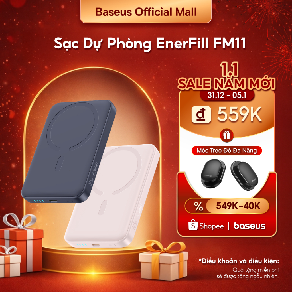  Pin sạc dự phòng không dây FM11 22.5W BASEUS 10000mah mini có nam châm thích hợp cho phone 