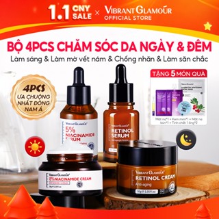  MAX Sáng C + Tối A Bộ 4 món VIBRANT GLAMOUR Ban ngày: Niacinamide + VC mờ thâm & làm sáng da Ban đêm: Gấp đôi Retinol chống nhăn & chống oxy hóa 