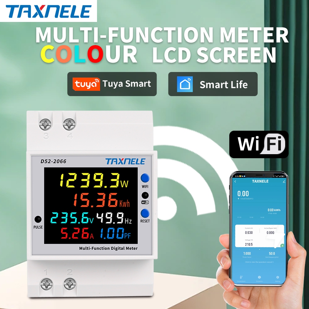Tuya WiFi 6IN1 AC 220V Hệ số điện áp dòng điện KWH Đồng hồ đo tần số năng lượng điện D52-2066