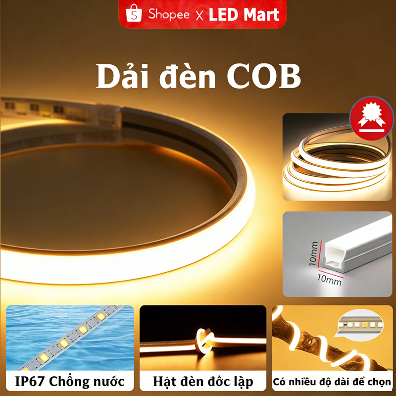 Dây Đèn LED Neon 220V  Vàng Ấm IP67 Chống Nước, Trang Trí Nội Thất/Quán Cafe/Bảng Hiệu (3M/5M/10M/15M/20M/30M )