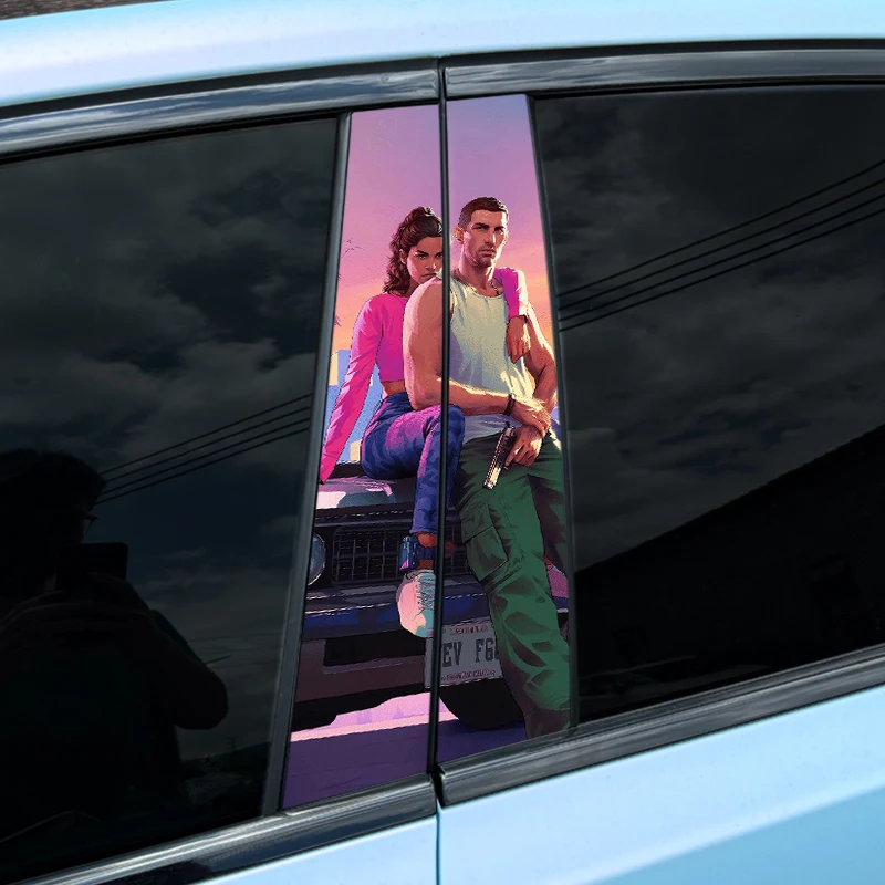 2 Chiếc GTA6 Xe B Cột Dán Chống Thấm Nước Rstar Decal Cho Xe Audi BMW Mercedes Ford VW Toyota Nissan