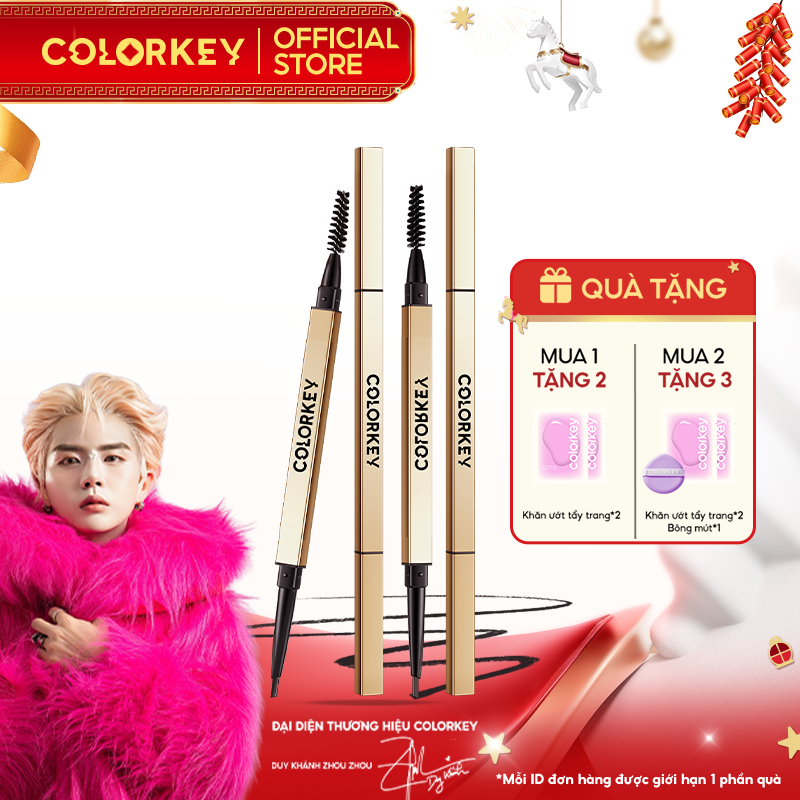  COLORKEY Chì kẻ mày hai đầu tam giác chống thấm nước lâu trôi cho người mới tập trang điểm 