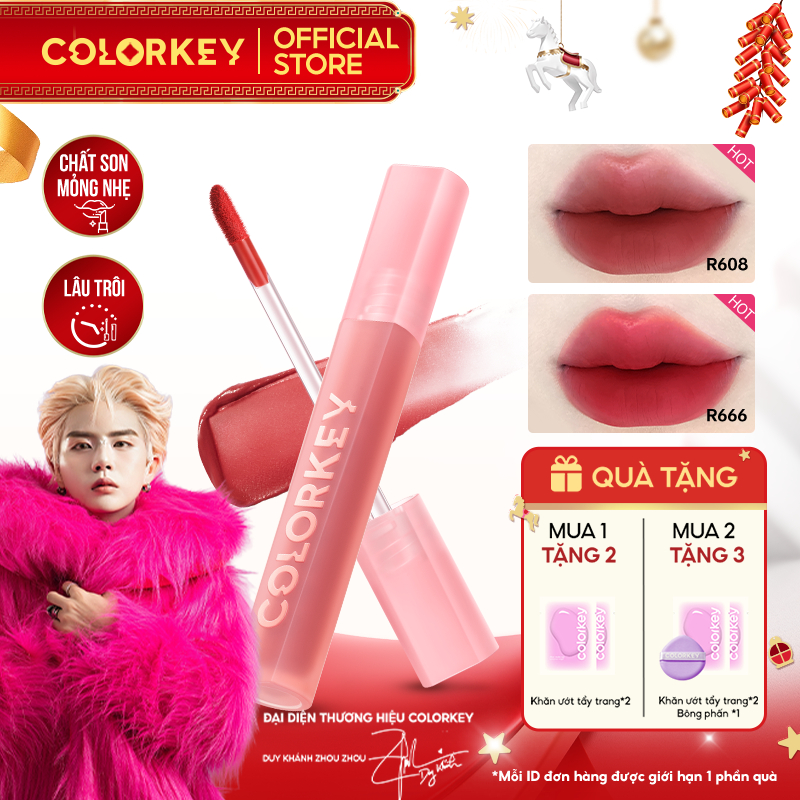   DUY KHÁNH YÊU THÍCH  Son Kem Lì Velvet COLORKEY Mịn Nhẹ Lên Màu Chuẩn Không Lem 3g 