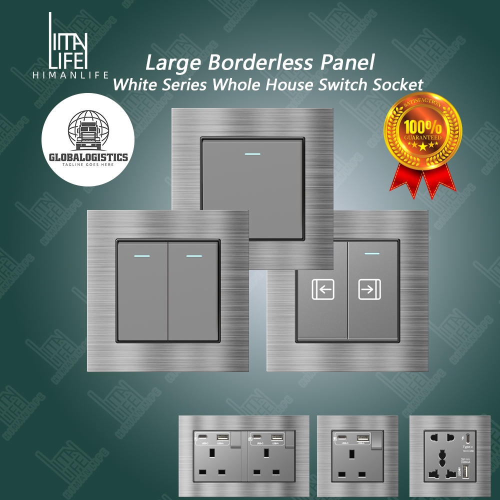 Avoir Xám Chải Nhôm Vuông Thiết Kế Ổ Cắm Đèn Tường 1 2 3 4Gang 1Way / 2Way Switch 13A 15A 20A 45A Má