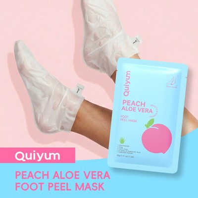 Mặt nạ lột chân QUIYUM Peach & Aloe Vera với Niacinamide + Urea + Axit Lactic | 4 Loại Axit Hyaluronic | Chân mềm mại, mịn màng và dưỡng ẩm | Thiết kế Booties Slip-On