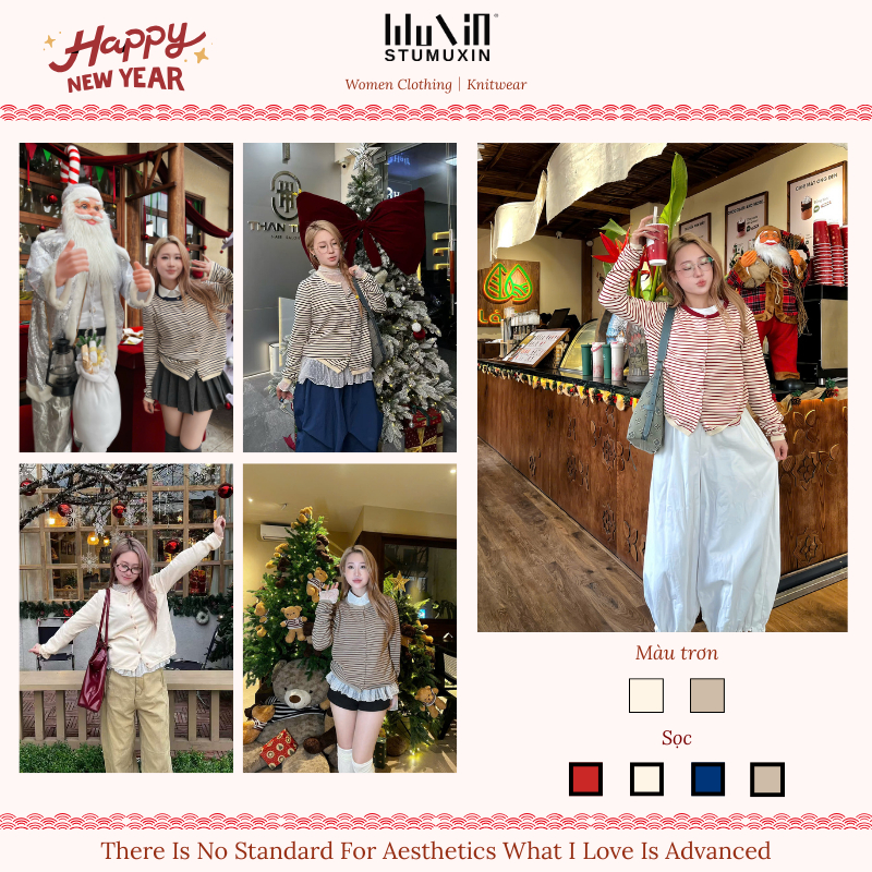 MUXIN | Áo len sọc nữ, kiểu Hàn Quốc cơ bản, thoải mái hàng ngày, phù hợp cho mùa thu đông