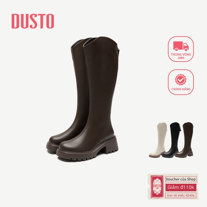 Giày Bốt DUSTO Nữ Giữa Ống Giày Bốt Gót Vuông Nhẹ Mùa Thu Mỏng Phong Cách DW25D0151A