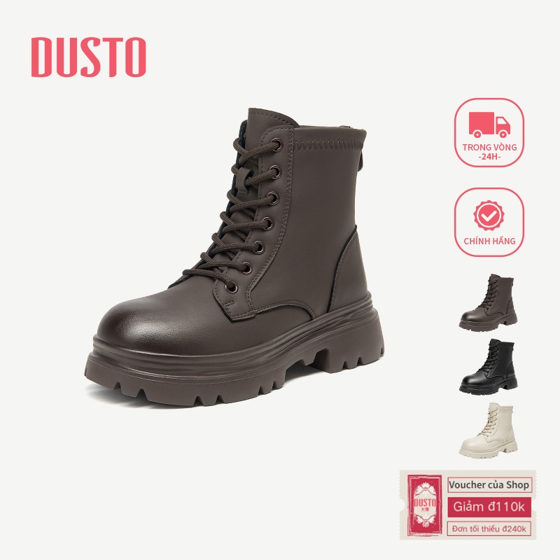 DUSTO Giày Bốt Ngắn Nữ Thời Trang Mùa Thu Giày Nữ Dây Giày Chống Trơn Trượt Thoải Mái DW25D0013A