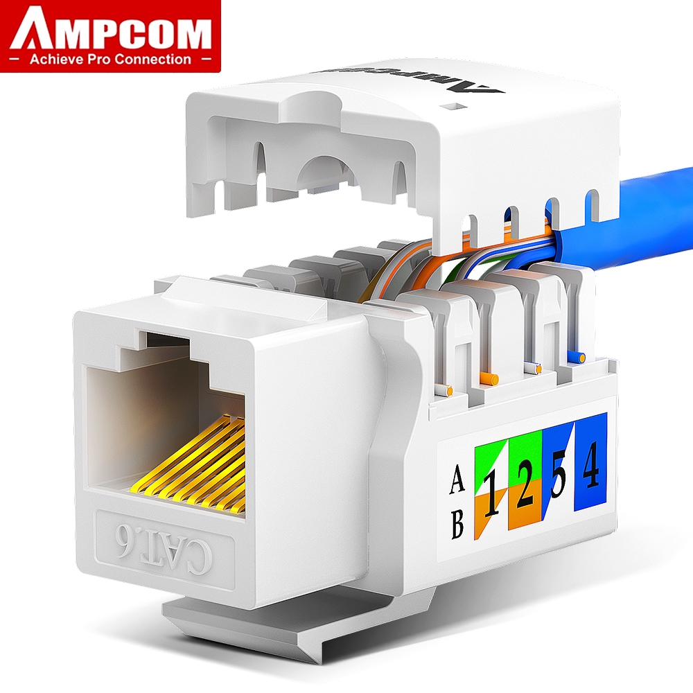 AMPCOM CAT6 Punch Down Keystone Jack, RJ45 Modular Coupler Module Wall Plug Connector Adapter với Ch