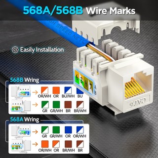 AMPCOM CAT6 Punch Down Keystone Jack, RJ45 Modular Coupler Module Wall Plug Connector Adapter với Chất liệu Không Halogen, Khói Thấp.