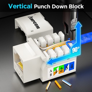 AMPCOM CAT6 Punch Down Keystone Jack, RJ45 Modular Coupler Module Wall Plug Connector Adapter với Chất liệu Không Halogen, Khói Thấp.