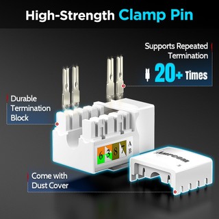 AMPCOM CAT6 Punch Down Keystone Jack, RJ45 Modular Coupler Module Wall Plug Connector Adapter với Chất liệu Không Halogen, Khói Thấp.