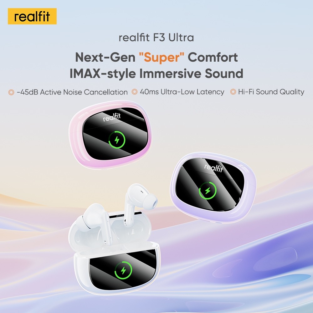 [Bản nâng cấp mới] Tai nghe không dây âm thanh Realfit F3 Ultra Hi-Fi | ANC -45dB dành cho nhạc thấm hút | Pin 50H | Tùy chỉnh APP EQ | 4.3g Comfort Fit | Âm thanh không gian | BigBuy360 - bigbuy360.vn