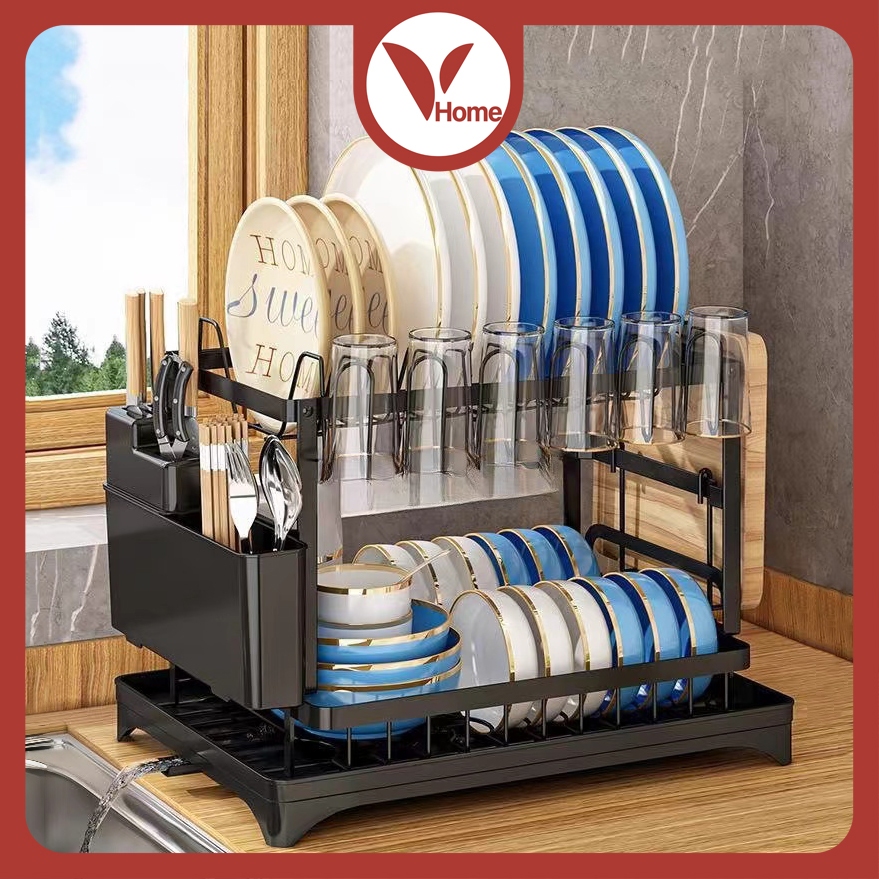 Vhome Bộ Đồ Ăn Giá Để Bát Đĩa Giá Đựng Cốc Khay Khô Vệ Sinh, Thép Carbon Chất Lượng Cao