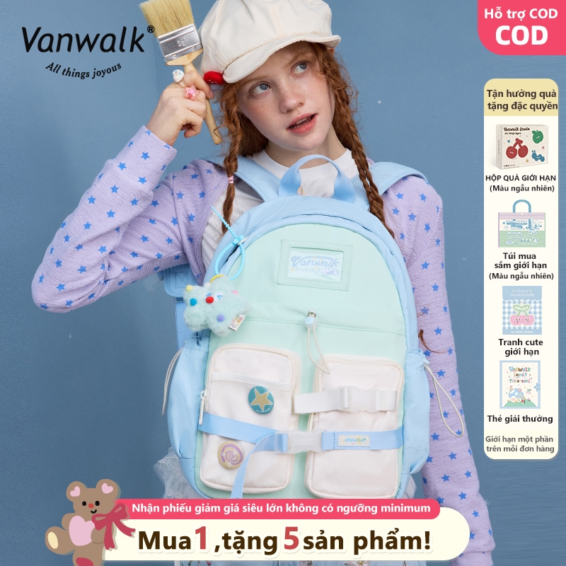 Vanwalk Balo học sinh Đa ngăn Chống trộm Balo du lịch Đi học Đi du lịch Quà tặng miễn phí Chính hãng