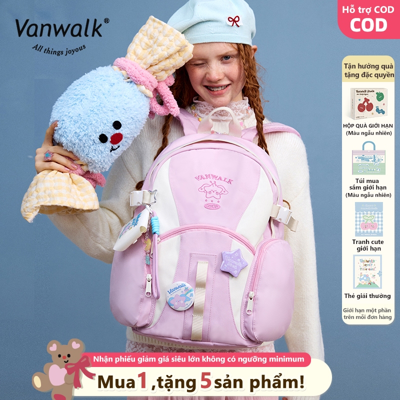 Vanwalk Balo học sinh Nhẹ nhàng Đa ngăn balo nữ balo đi học Đi học Dã ngoại  Quà tặng miễn phí Giao 