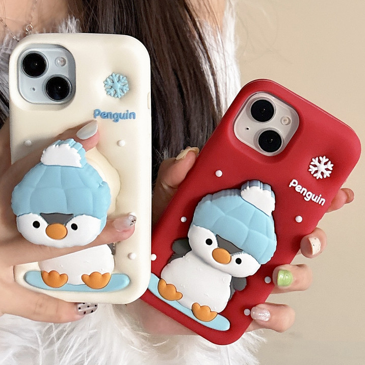 Ốp lưng IPhone16 / 17 / 15 / 14 / 13 Stand Penguin Phone Case Fun Cute*-**