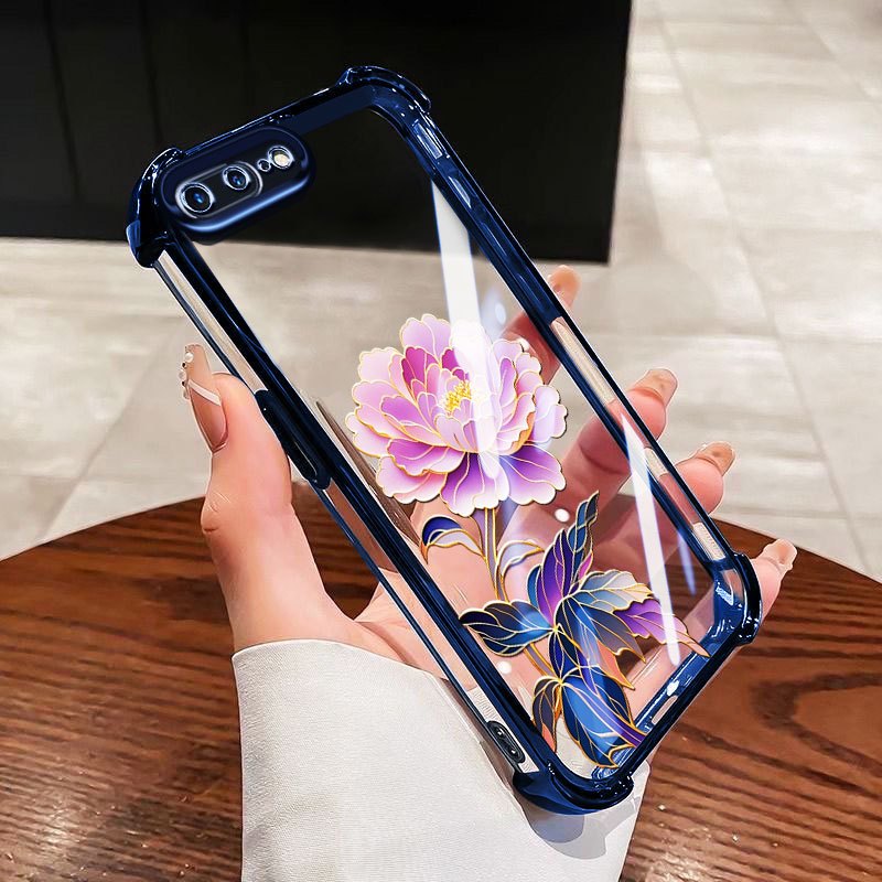 Vỏ VRQR Tương Thích Cho Iphone 6 6S 7 8 Plus SE 2020 Vỏ Điện Thoại Trong Suốt Chống Sốc Hoa Hồng Tím