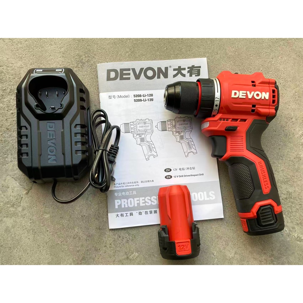 Devon 5208U [Phong cách mới] Pin Lithium 12V Máy khoan điện đa chức năng cầm tay không chổi than Côn
