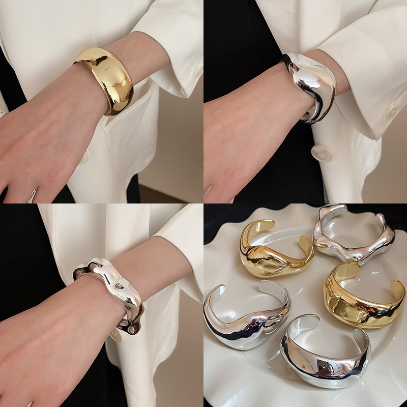 Vòng Tay Mở Bóng Sáng Xoắn Hình Học Không Đều Thiết Kế Cá Tính Độc Đáo Phụ Kiện Nữ Phong Cách Phóng Khoáng