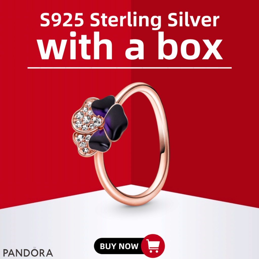 Hộp Bạc S925 Deep Purple Pansy Flower Ring - Trang Sức Bạc S925 Nguyên Chất