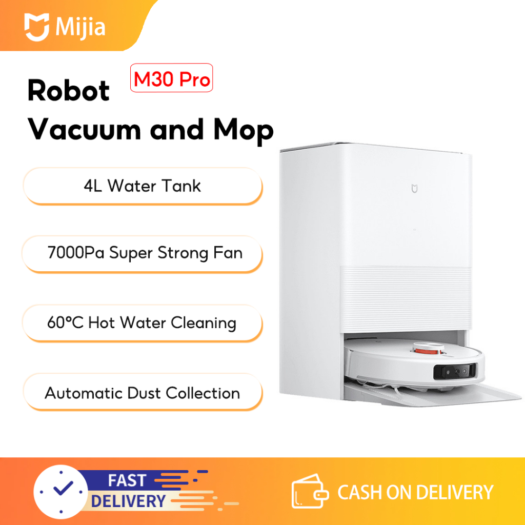 Robot hút bụi và lau nhà Mijia M30 Pro, hút 7000Pa, tránh chướng ngại vật AI, gỡ rối tóc tự động & r