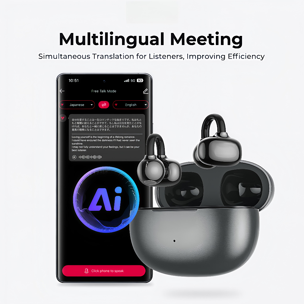 NE55 Tai nghe dịch bluetooth 6.0 Chế độ phụ đề trực tiếp kẹp tai HD truyền & Gọi khử tiếng ồn IPX4 có micrô | BigBuy360 - bigbuy360.vn