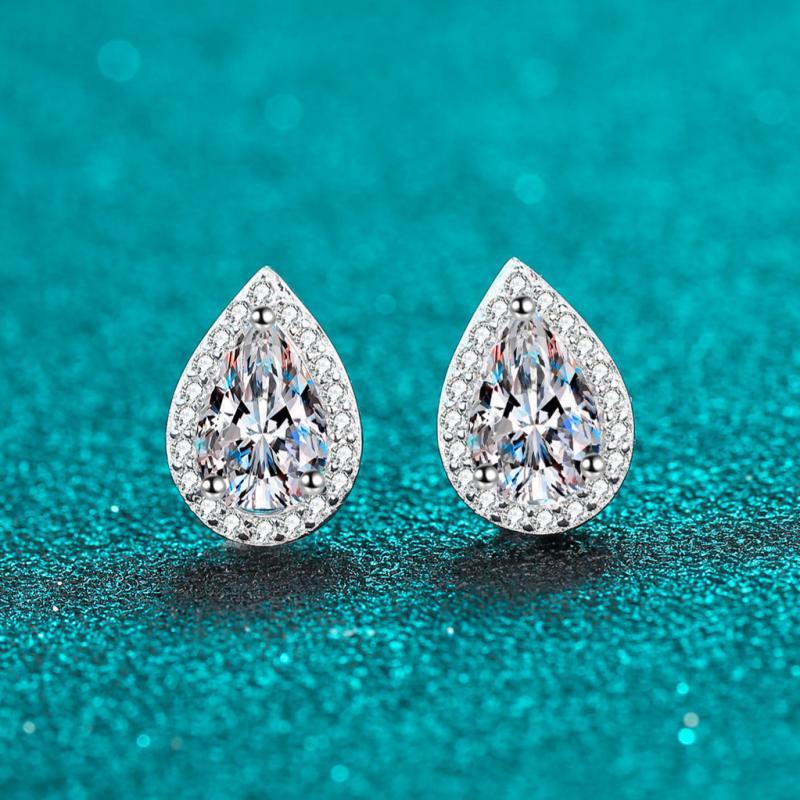 Bông tai nữ bạc X-274 925, 0,5 Carat / 1 Carat Moissanite * 2 (Bao gồm chứng chỉ), 4mm * 6mm / 5mm *
