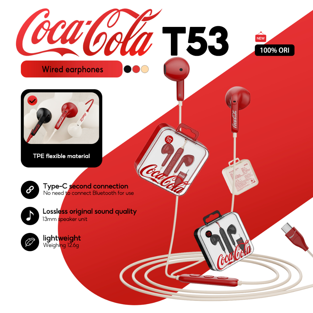 Tai nghe có dây ngoài trời Coca-Cola T53 Chất lượng âm thanh HIFI Chống thấm nước và chống mồ hôi