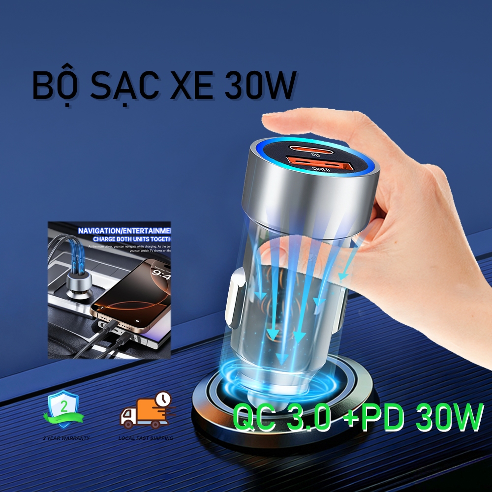 Sạc nhanh PD30W QC3.0 USB C + USB A