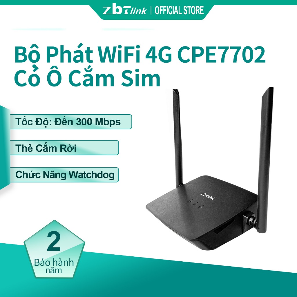 ZBTlink CPE7702 Cục Phát Wifi 4G Lắp Sim  Đường mở 300mbps 100m Cổng Lan và Micro USB Modem Wifi Openline cho tất cả các mạng