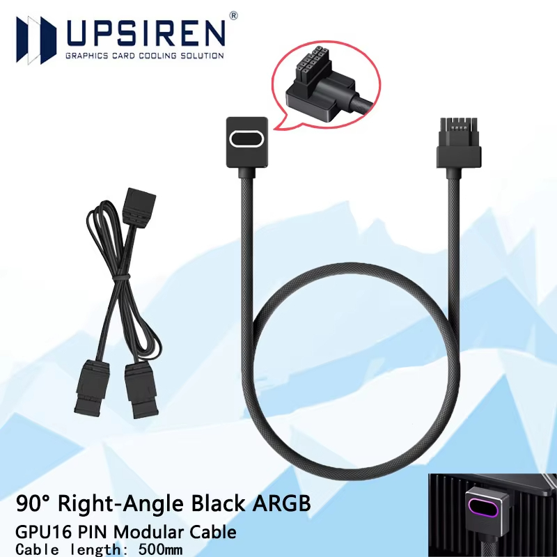 Bộ chuyển đổi góc 16Pin (12+4pin) UPSIREN ARGB 12VHPWR 90 độ Cáp nguồn GPU 16Pin cho dòng RTX 40