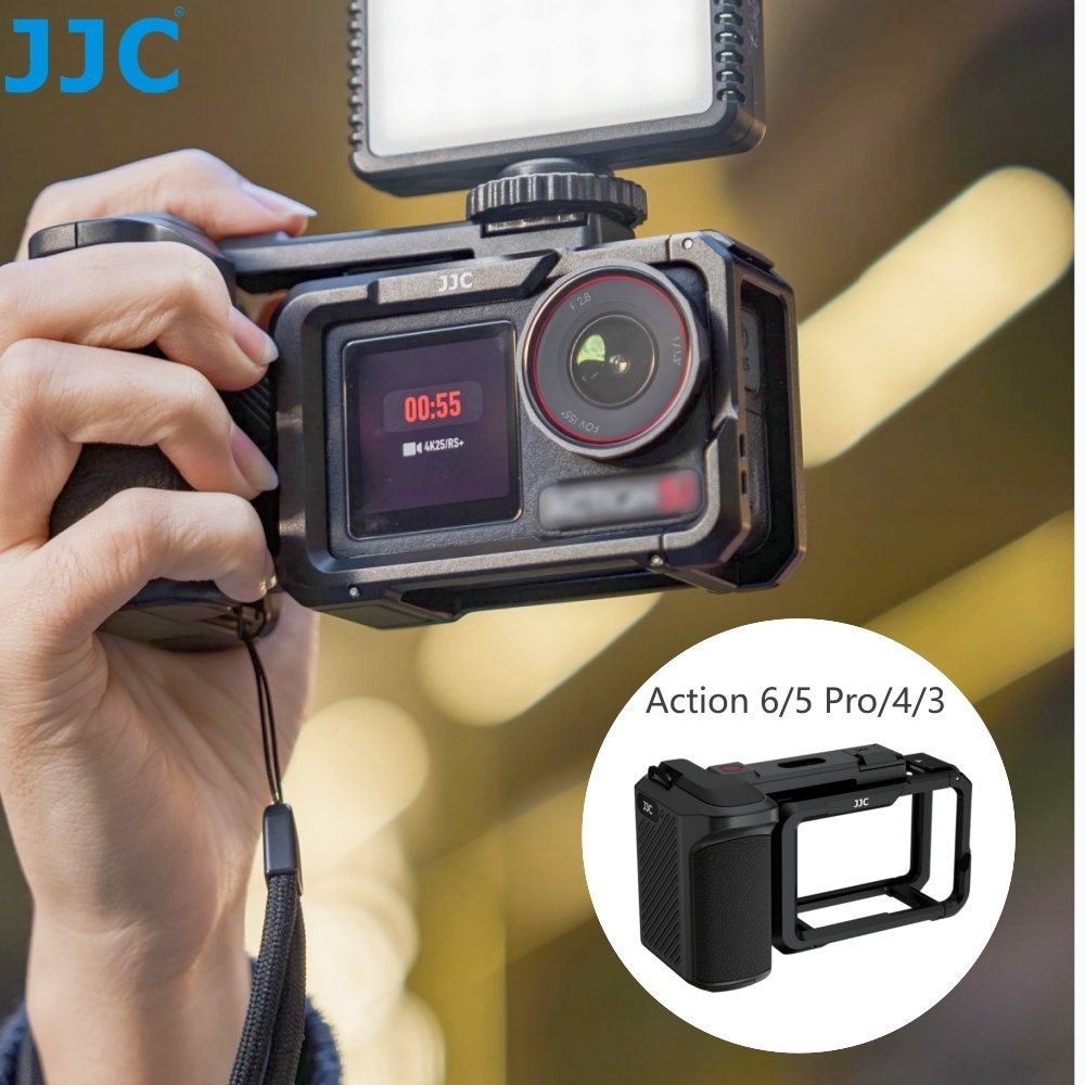 JJC Grip Kit Khung máy ảnh cho DJI OSMO Action 6 Action 5 Pro 4 3, Kim Loại Camera Cage có nắp ống k