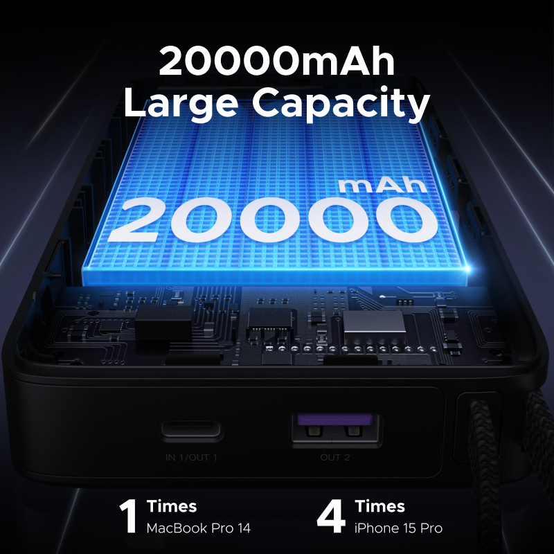 [Chứng nhận CCC] UGREEN 20000mAh 65W Cáp USB C tích hợp 3 cổng Sạc nhanh Powerbank Powerbank tương thích với iPhone 16/17 Pro Max | BigBuy360 - bigbuy360.vn