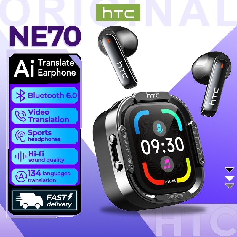 HTC NE70 Tai nghe dịch thuật AI Tai nghe Bluetooth 6.0 AI Translator Tai nghe dịch 134 ngôn ngữ màn hình LCD thông minh chất lượng âm thanh trầm TWS tai nghe Bluetooth không dây có mic gọi điện HD tai nghe thể thao, chống nước IPX5 | BigBuy360 - bigbuy360.vn