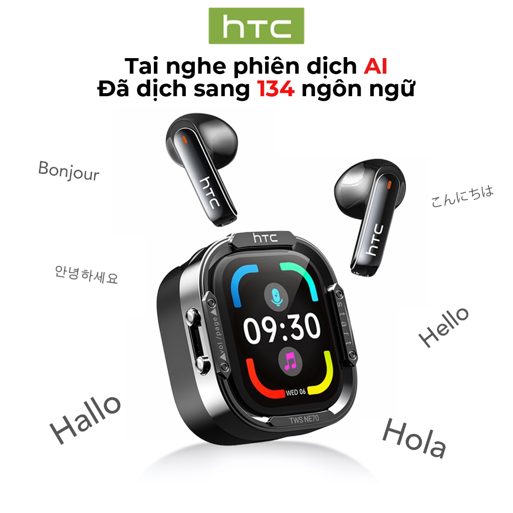 HTC NE70 Tai nghe dịch thuật AI Tai nghe Bluetooth 6.0 AI Translator Tai nghe dịch 134 ngôn ngữ màn hình LCD thông minh chất lượng âm thanh trầm TWS tai nghe Bluetooth không dây có mic gọi điện HD tai nghe thể thao, chống nước IPX5 | BigBuy360 - bigbuy360.vn