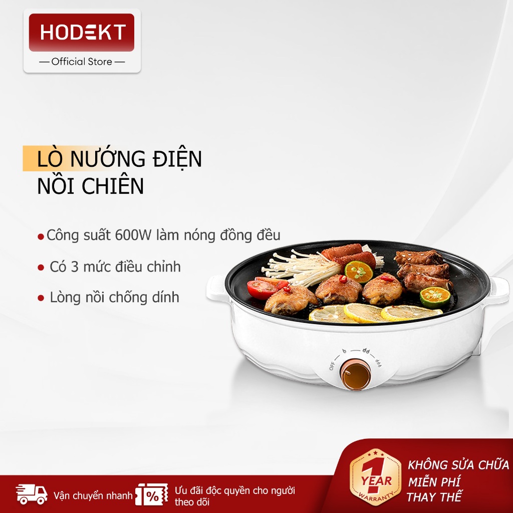 Chảo Nướng Điện Đa Năng HODEKT Nồi Chiên Điện Dễ Lau Chùi Chảo Chống Dính