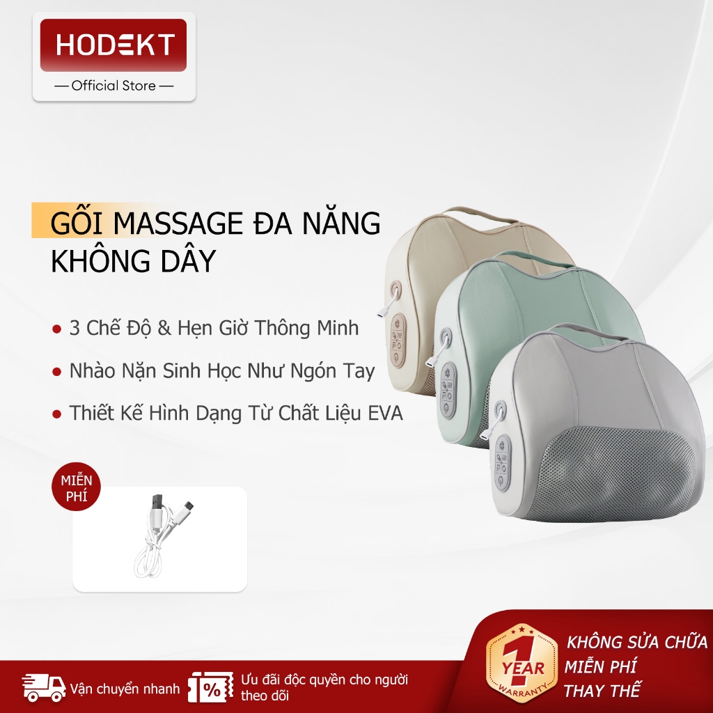 Gối Massage Cổ Vai Đa Năng HODEKT Massage 3D Như Ngón Tay 20 Đầu Massage Nhiệt Âm 45°C Pin 1800mAh